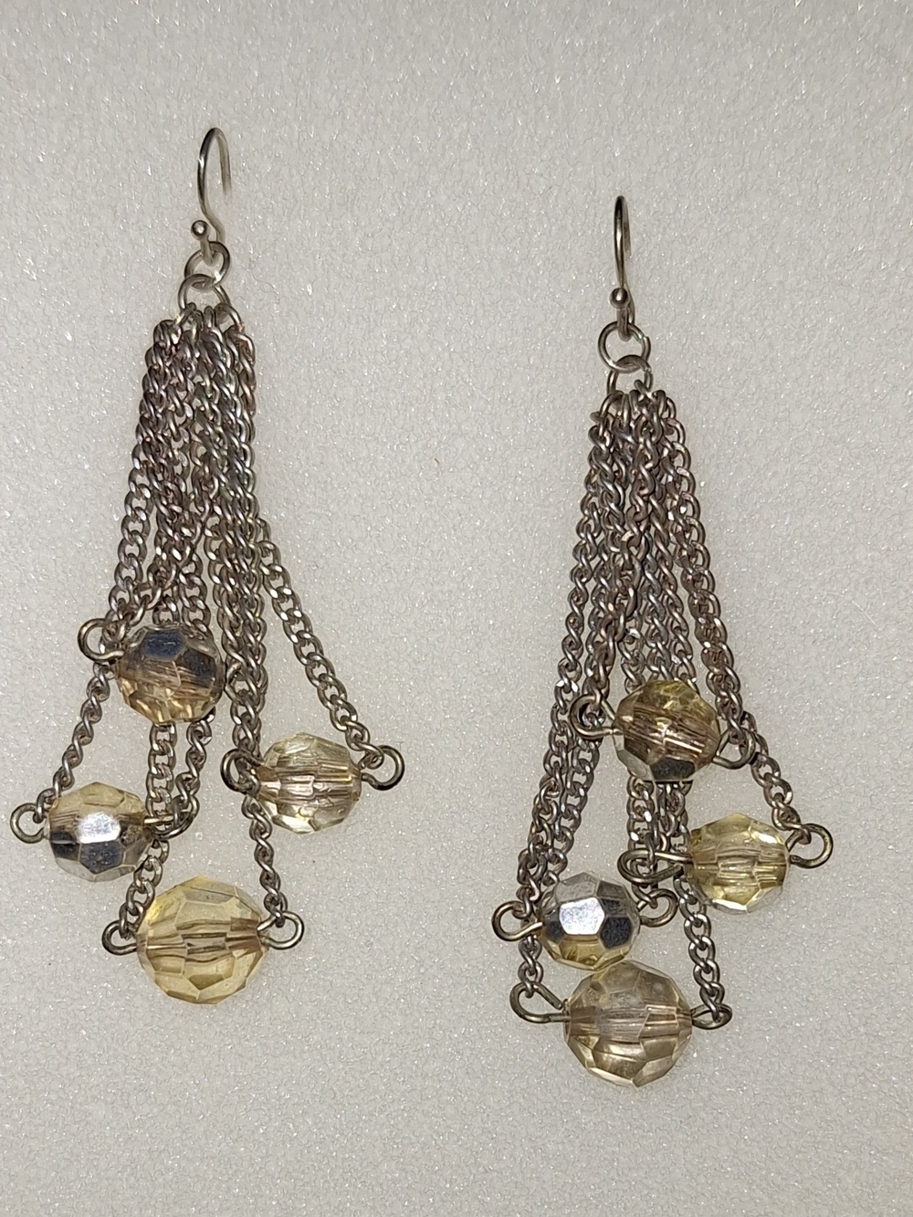Silver-Tone Chain Drop Earrings with Champagne Beads - Women Jewelry